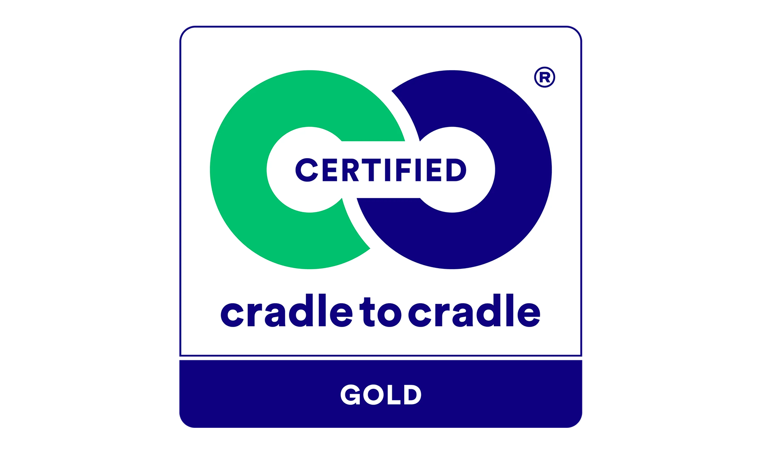 Cradle to Cradle Certified® Gold logo with green-blue symbol.