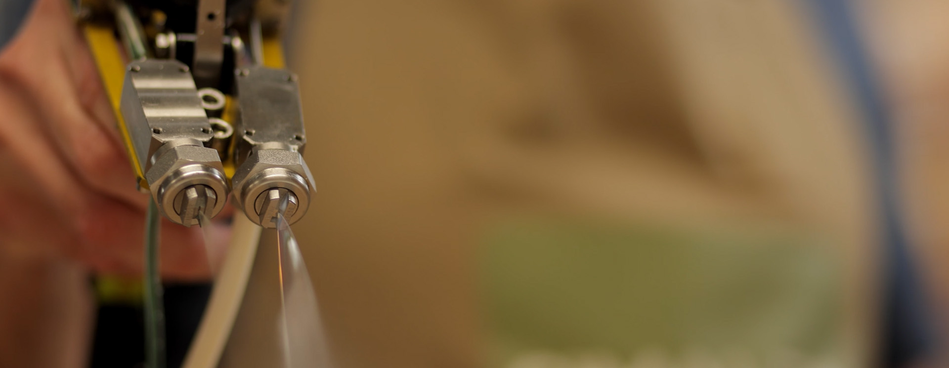 Close-up of dual spray nozzle