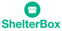 Logo von ShelterBox mit einem weißen Kasten in einem grünen Kreis.