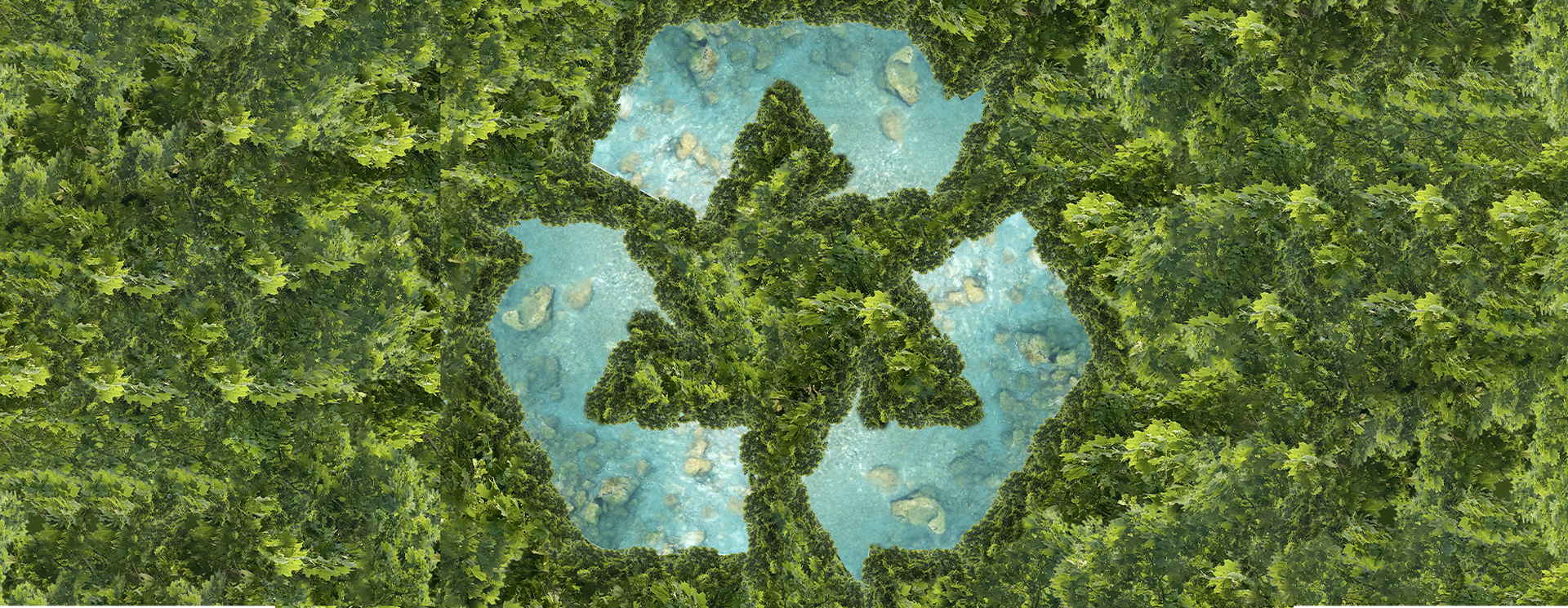 A creative recycling symbol made from green leaves and water, representing environmental sustainability.